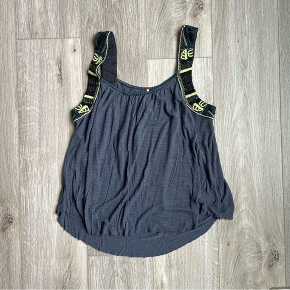 Free People Tops - Free People Gray Tank Top with Black and Green Accents